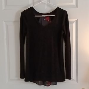 Le Lis Women's Long Sleeve Top, Black & Floral, size medium